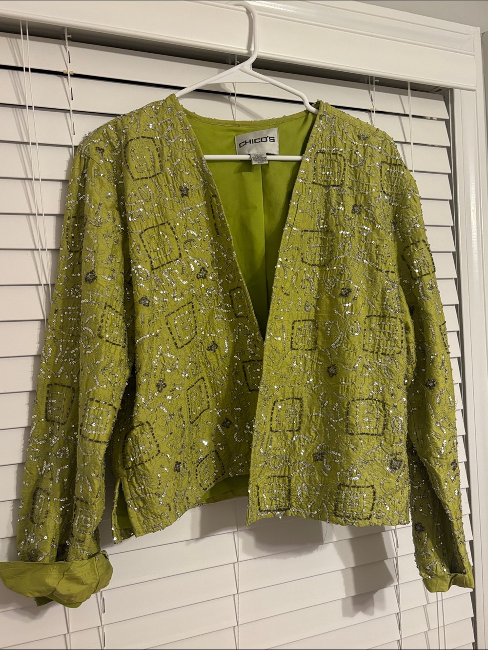 Chico's Vintage Lime Beaded Open-Front Blazer